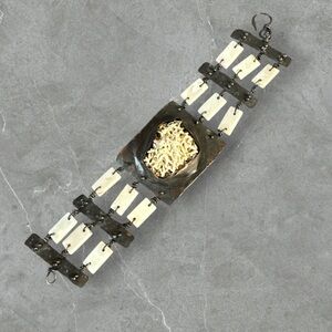 Artisan Hand Crafted mixed media steampunk cuff bracelet 7 inch hook closure